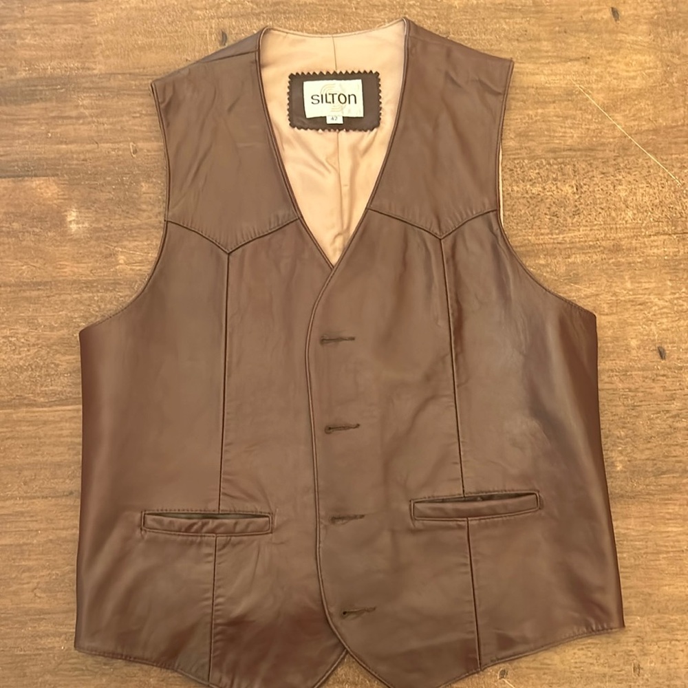 Vintage Silton Brown Leather Vest Size 42